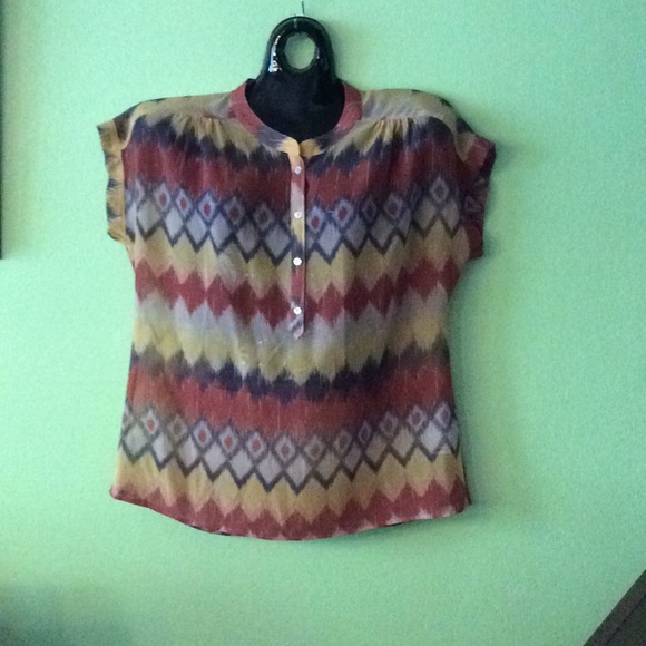 Quiksilver NWOT Sheer Boho Hip Tribal Print Mandarin Collar - Picture 2 of 6